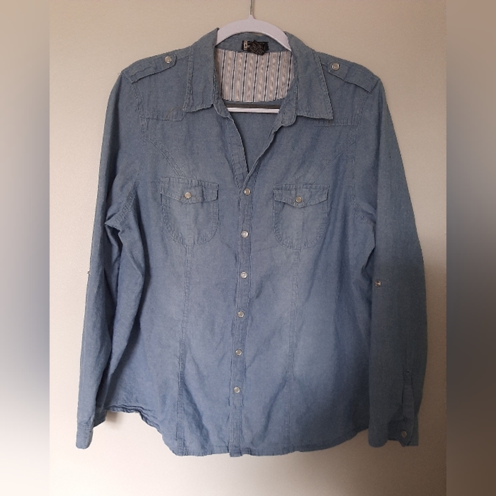 PASSPORT PLUS Denim Snap Down Long Sleeve w/hidden Snap For Short Sleeve size 1X